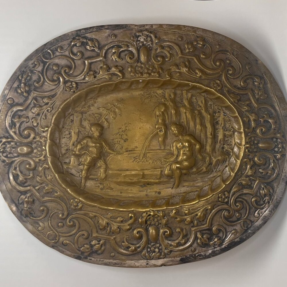 Decorative Bronze Repousse featuring Aphrodite and Cupid